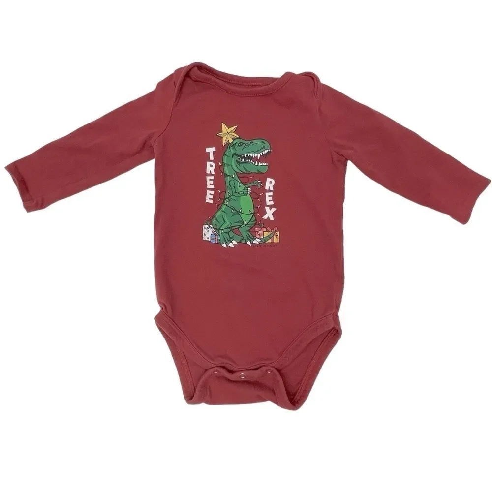Life is Good Onesie Long Sleeve Dark Red Dinosaur Tree Rex Baby Size 12-18 mos.
